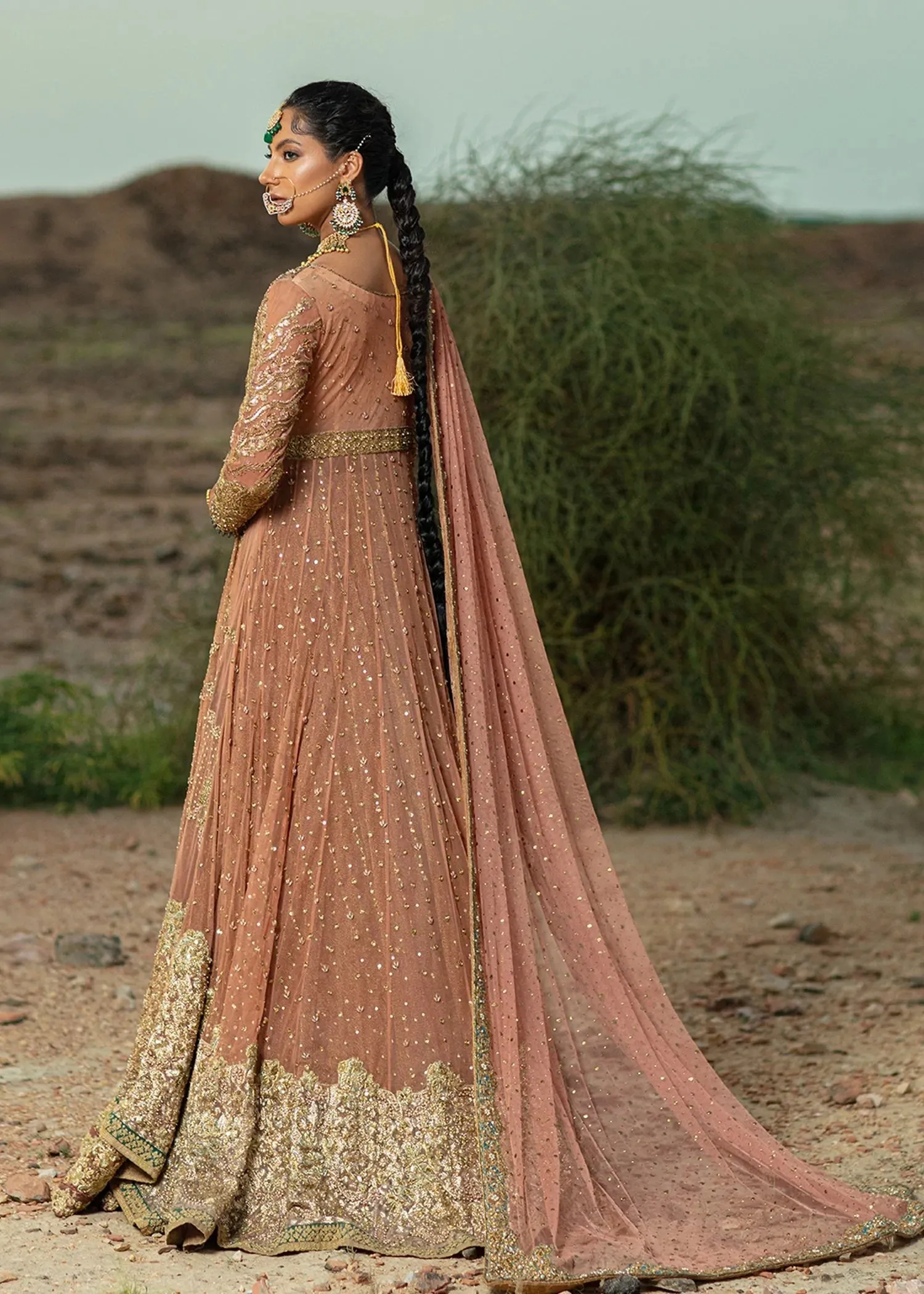 Pakistani  Bridal Gown Lehenga  Peach Dupatta/veil