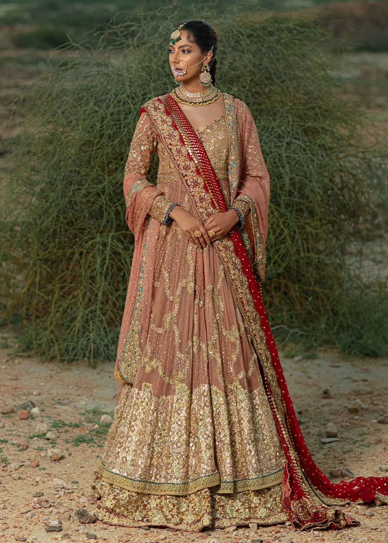Pakistani  Bridal Gown Lehenga  Peach Dupatta/veil