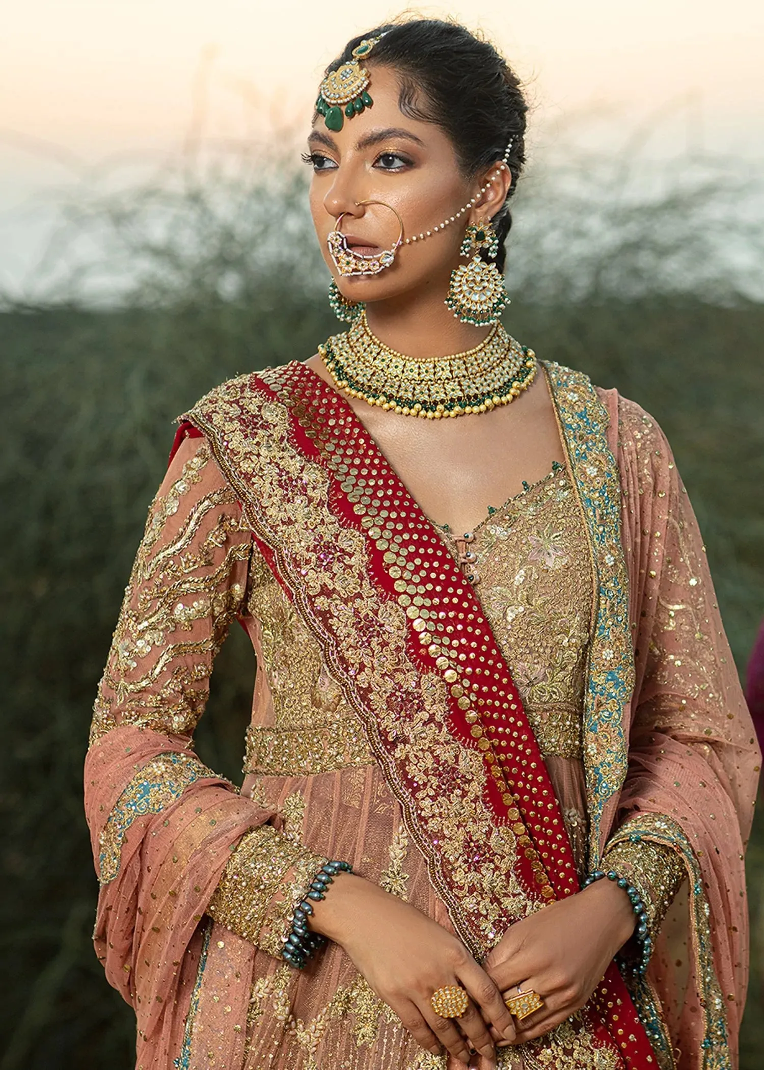 Pakistani  Bridal Gown Lehenga  Peach Dupatta/veil