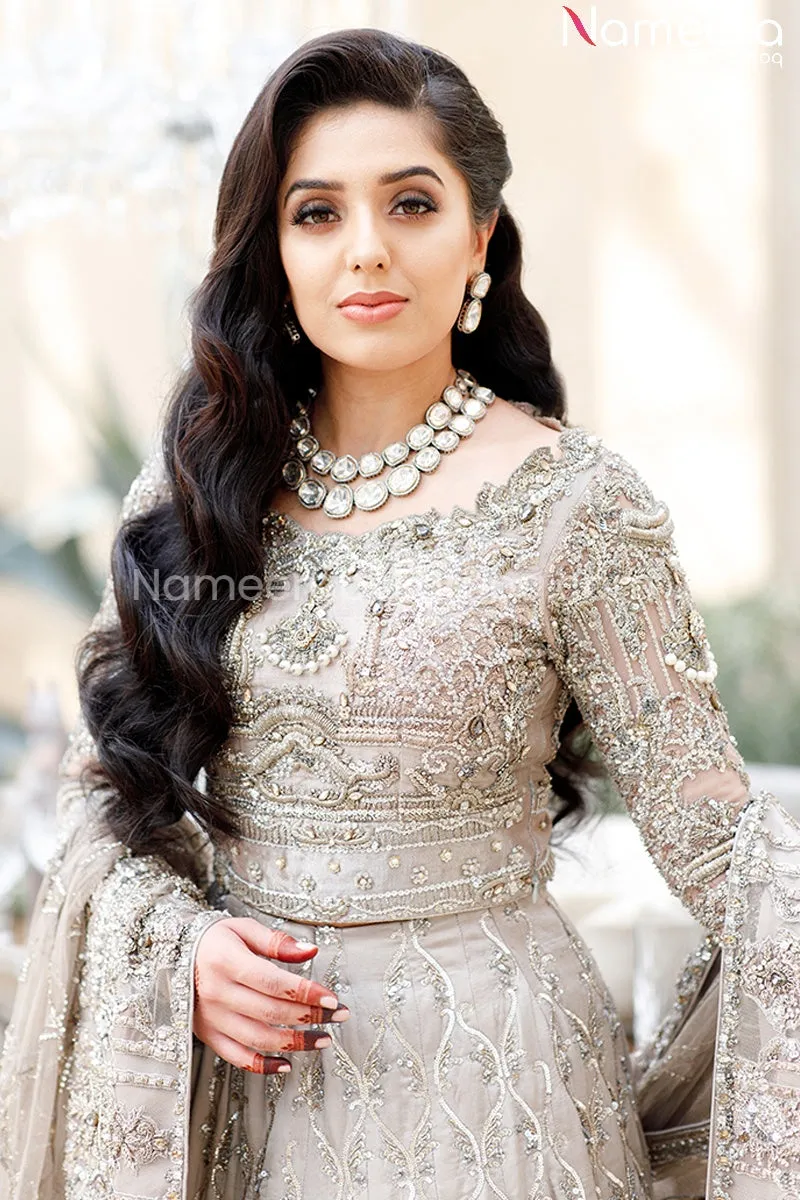 Pakistani Bridal Lehenga Choli in Ivory Online #BS86
