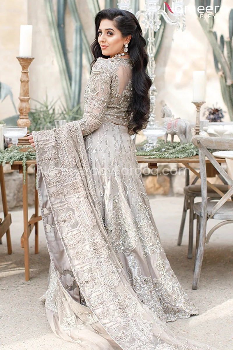 Pakistani Bridal Lehenga Choli in Ivory Online #BS86