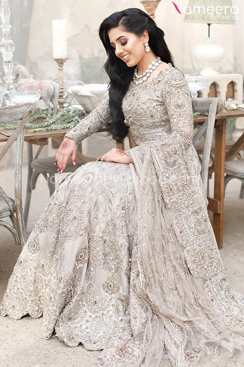 Pakistani Bridal Lehenga Choli in Ivory Online #BS86