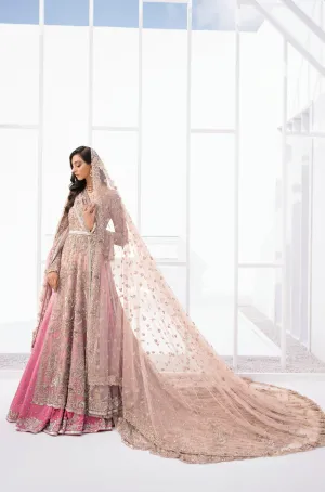 Pakistani Bridal Lehenga Designs in Embellished Heavy Zardozi Work for Wedding Wear in Baby Pink Lehenga in Gown Style #BN944