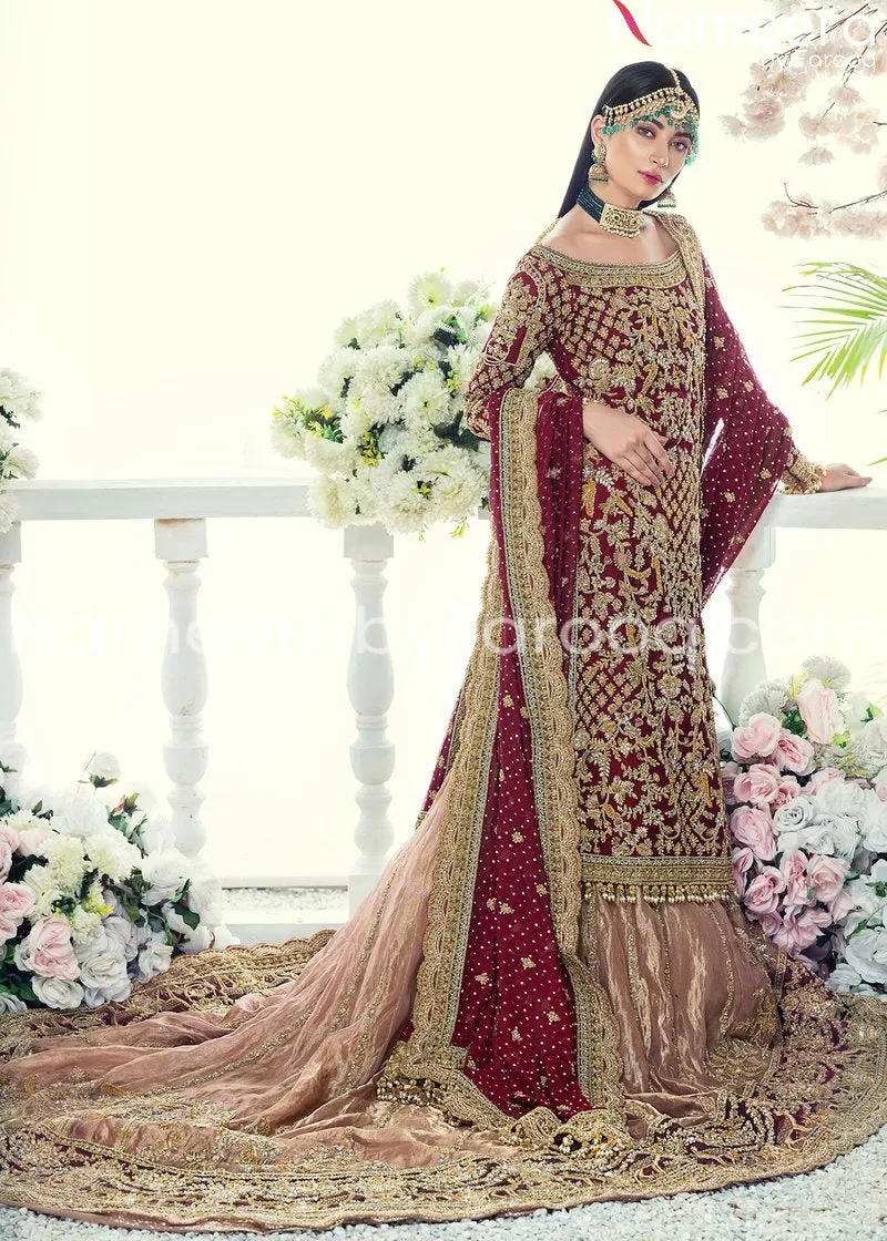 Pakistani Bridal Long Shirt with Lehenga Online #BB108