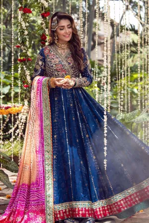 Pakistani Bridal Mehndi Frock in Navy Blue Color #Y2071