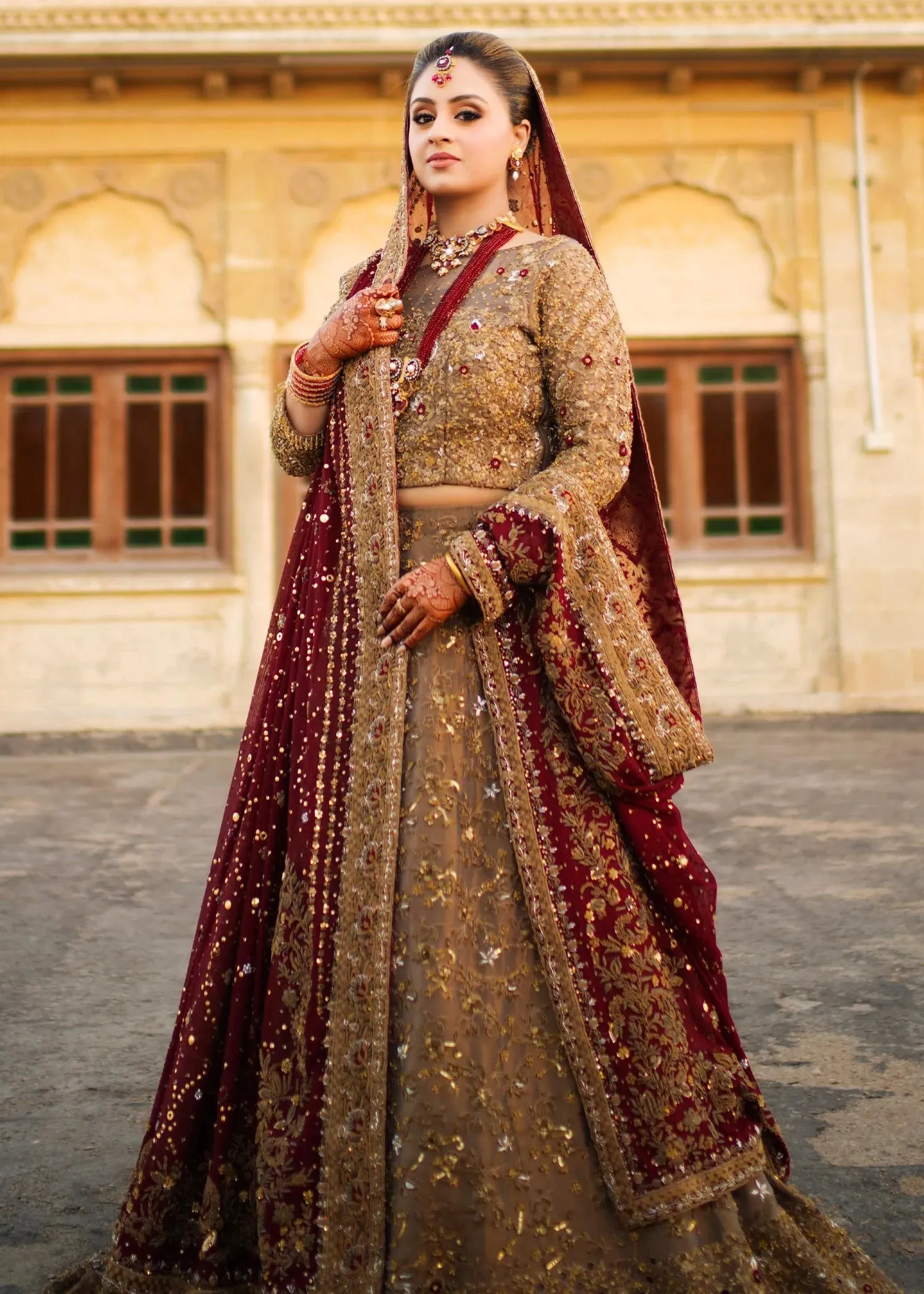 Pakistani Bridal Outfit in Net Choli and Lehenga Style