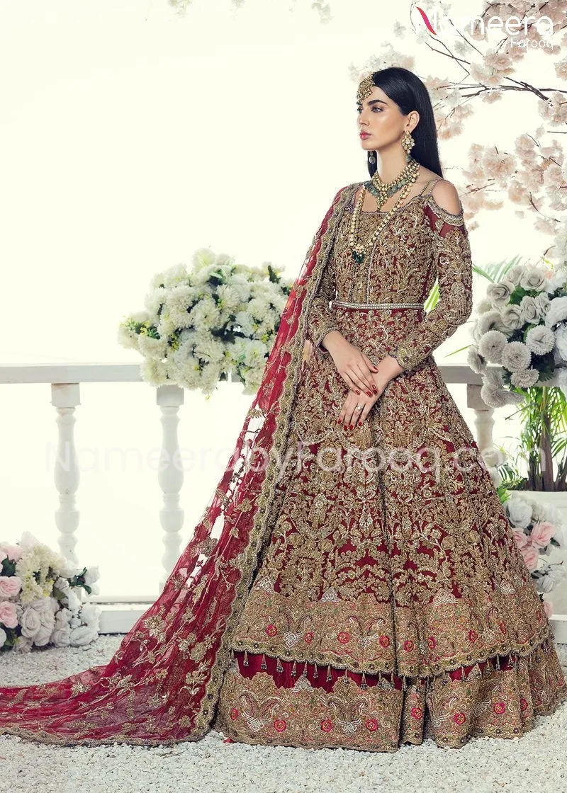 Pakistani Bridal Red Frock Lehenga for Wedding #BB106