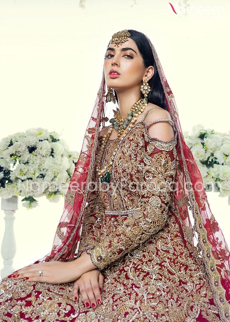 Pakistani Bridal Red Frock Lehenga for Wedding #BB106