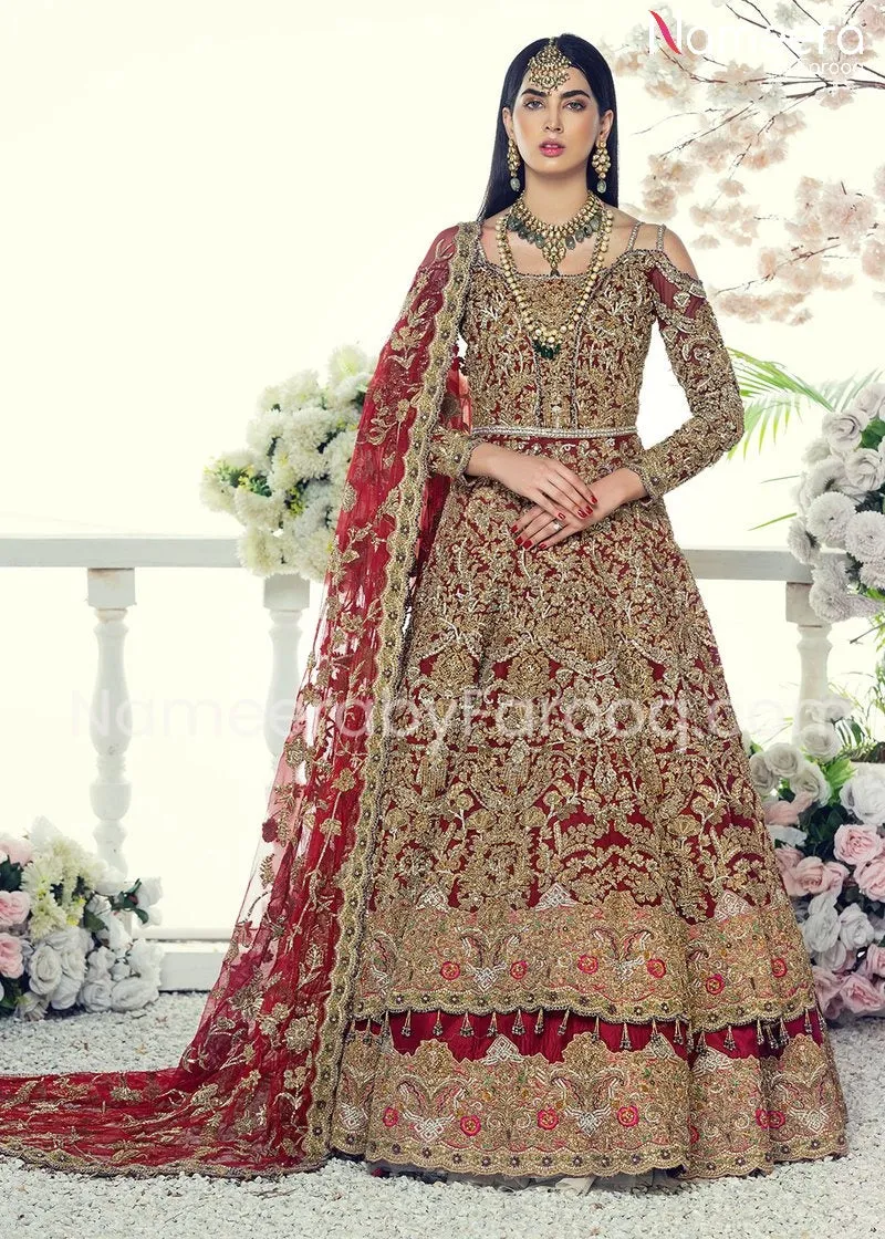 Pakistani Bridal Red Frock Lehenga for Wedding #BB106