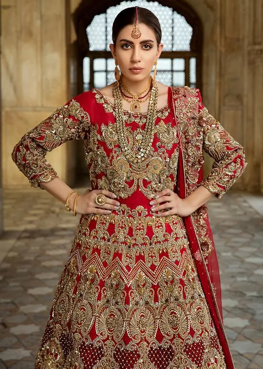 Pakistani Bridal Red Lehnga Dress for Wedding #J5181