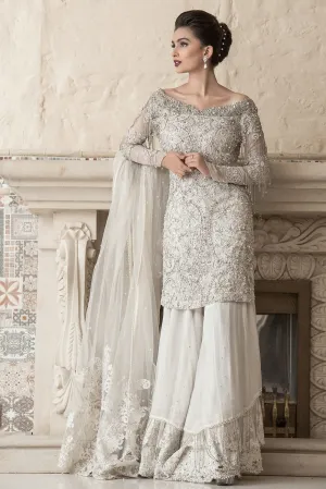 Pakistani Bridal Shirt Gharara in White Color #N7079