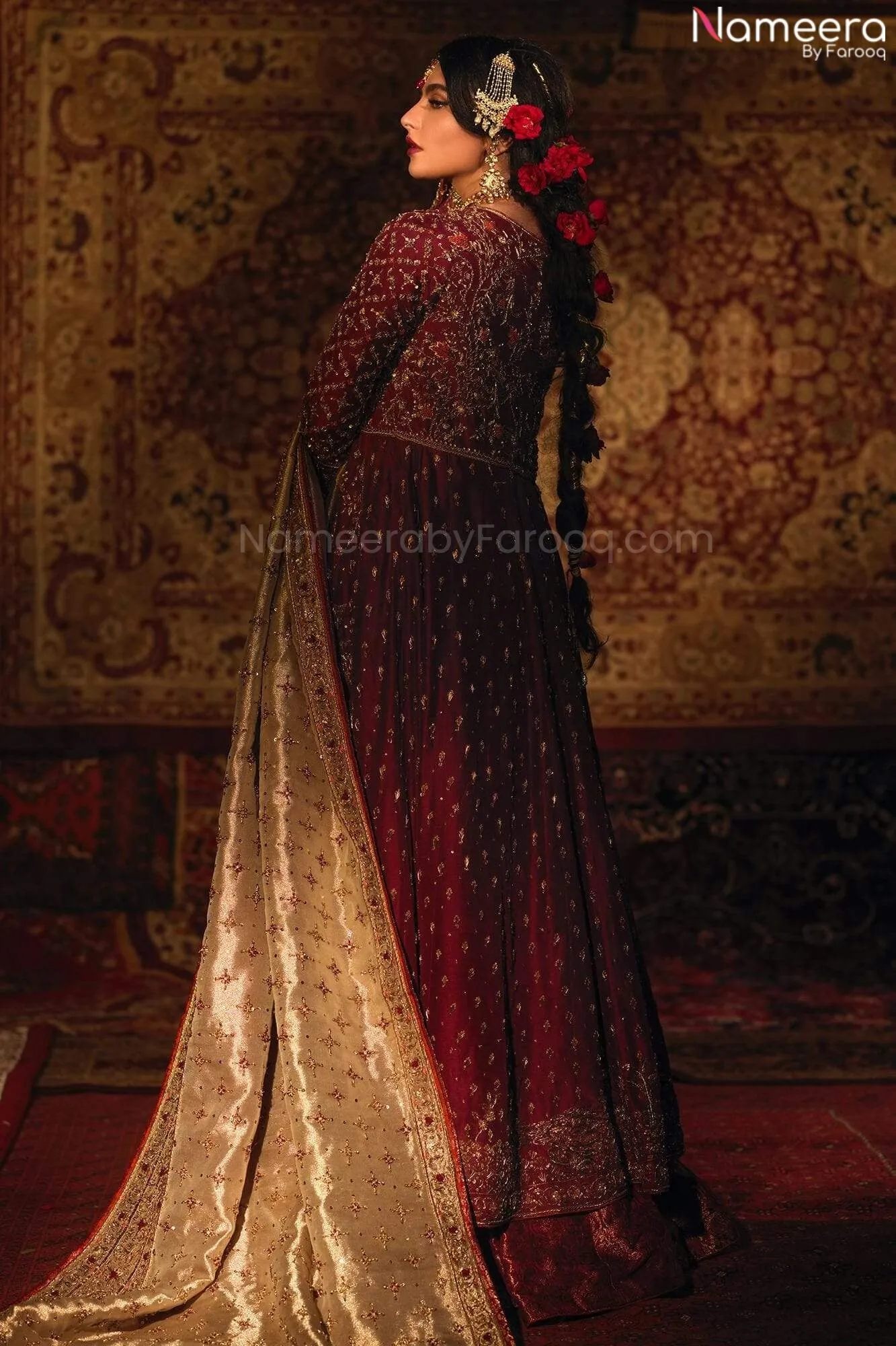Pakistani Designer Red Bridal Lehenga Gown Dress #BN971