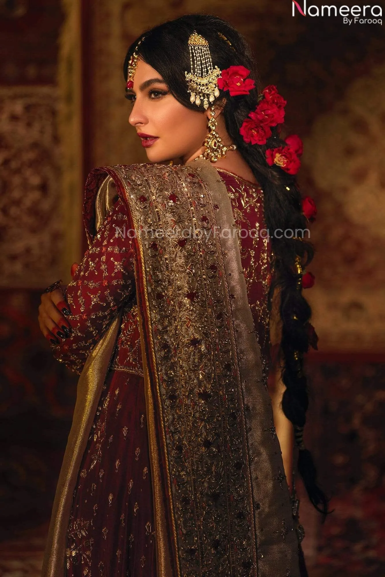 Pakistani Designer Red Bridal Lehenga Gown Dress #BN971