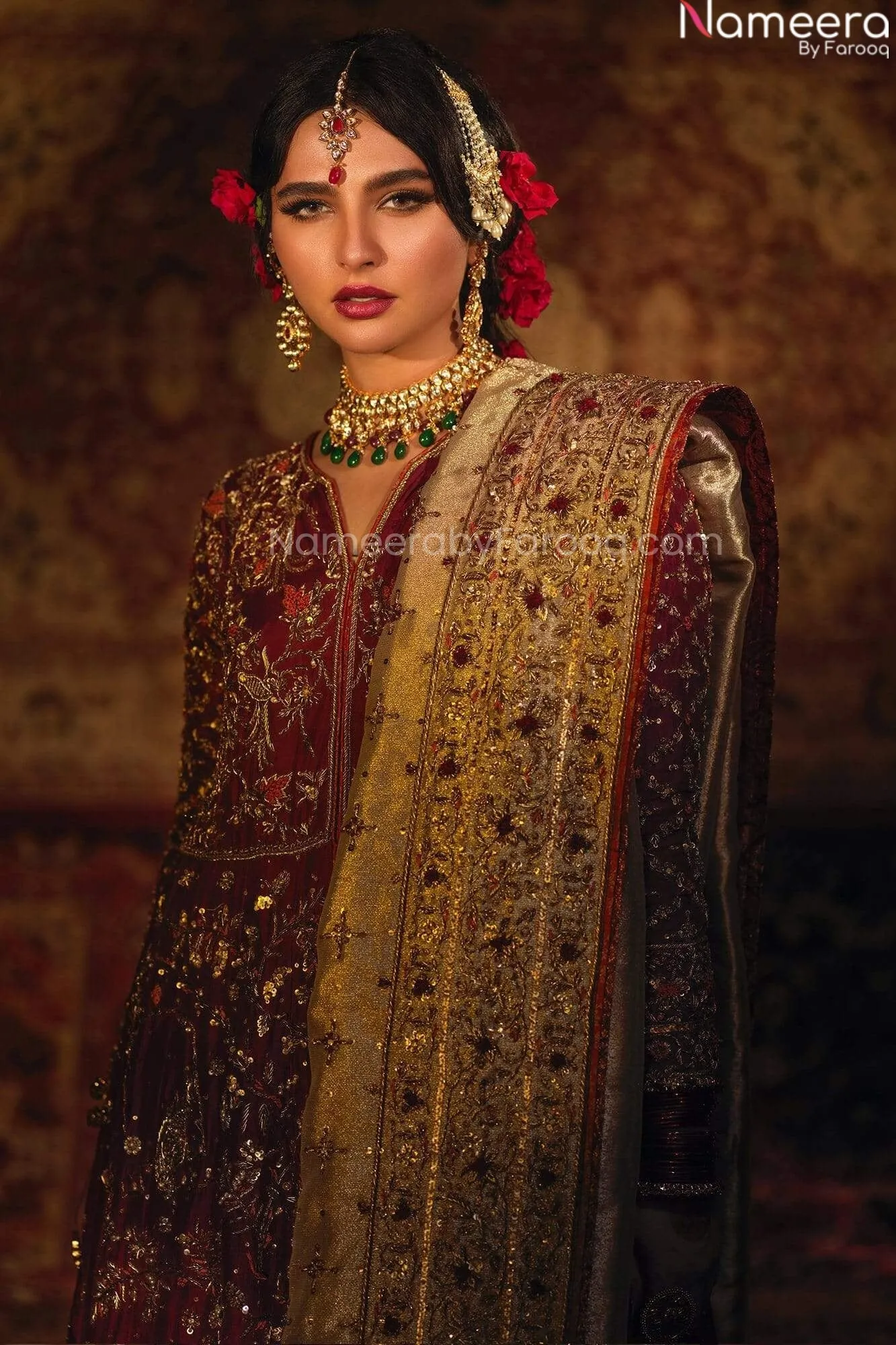 Pakistani Designer Red Bridal Lehenga Gown Dress #BN971