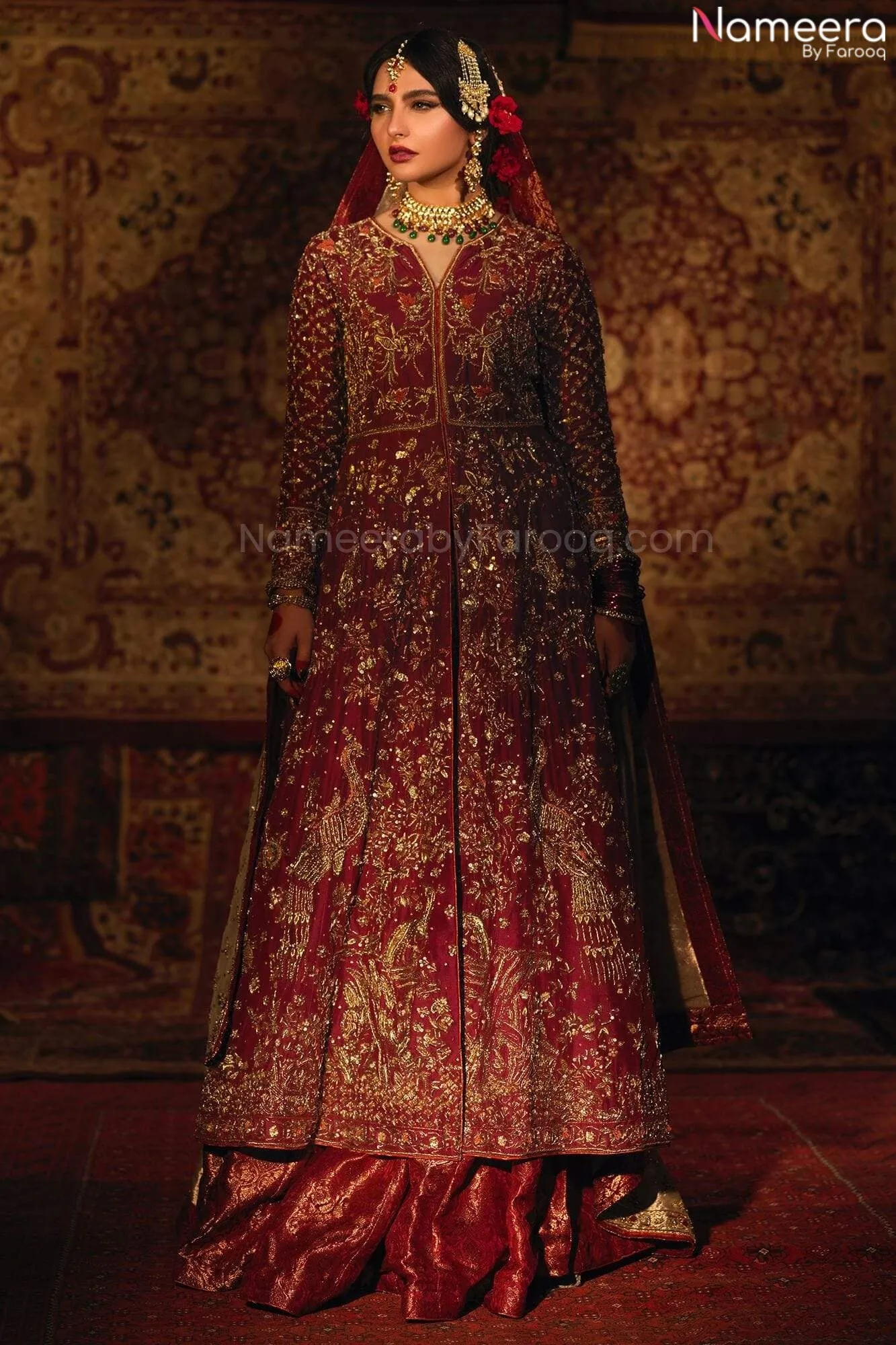 Pakistani Designer Red Bridal Lehenga Gown Dress #BN971