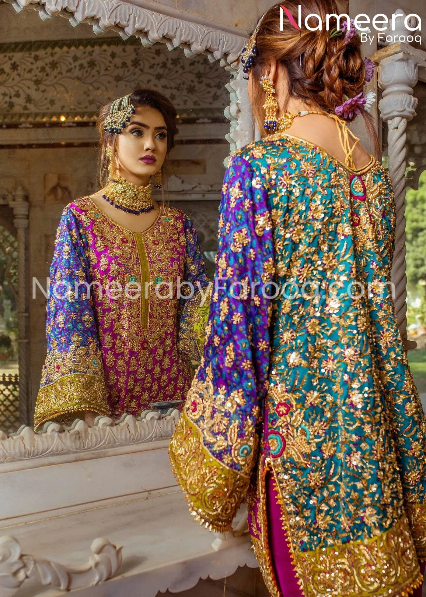 Pakistani Designer Wear Mehndi Shalwar Kameez #BN215