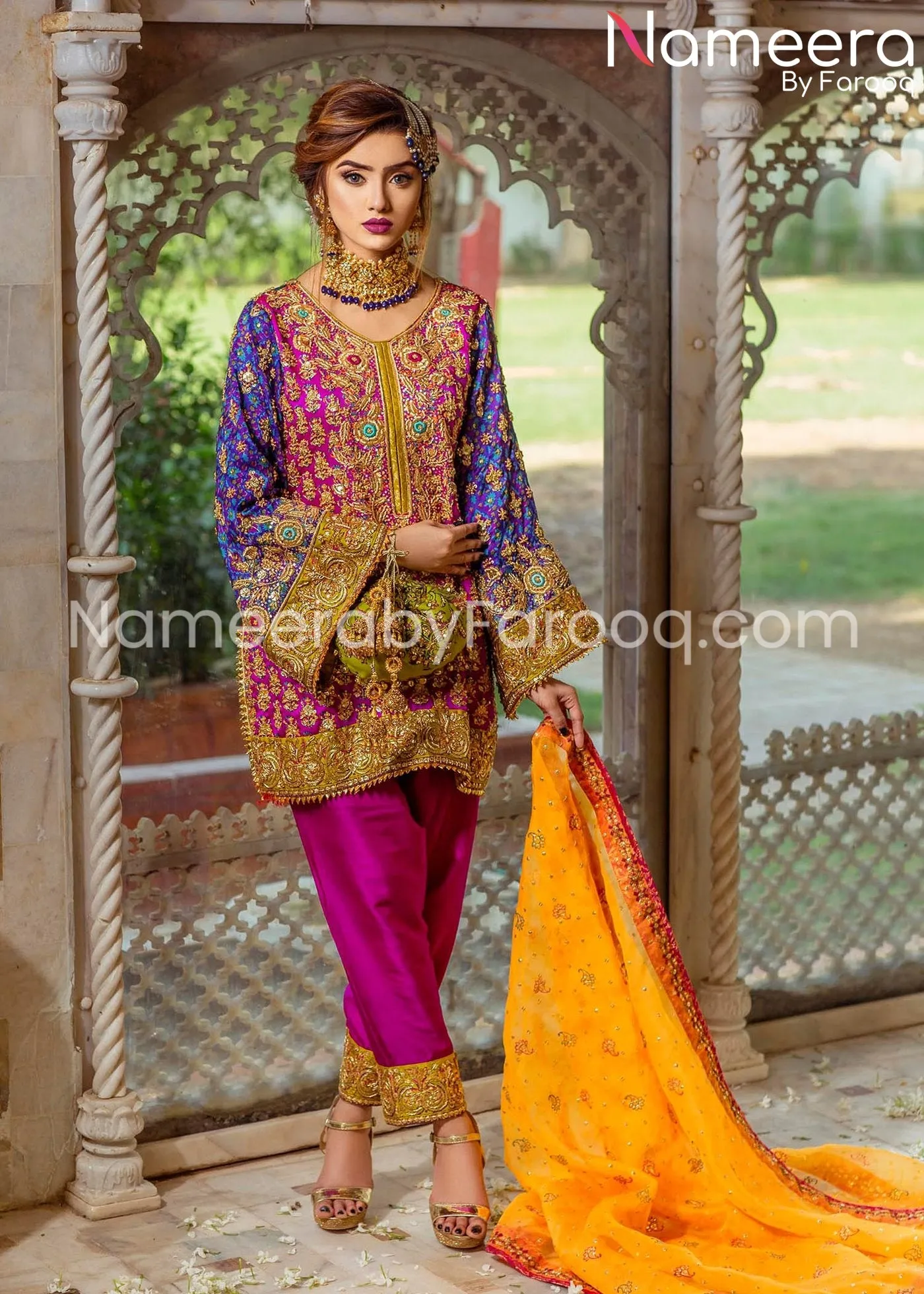 Pakistani Designer Wear Mehndi Shalwar Kameez #BN215