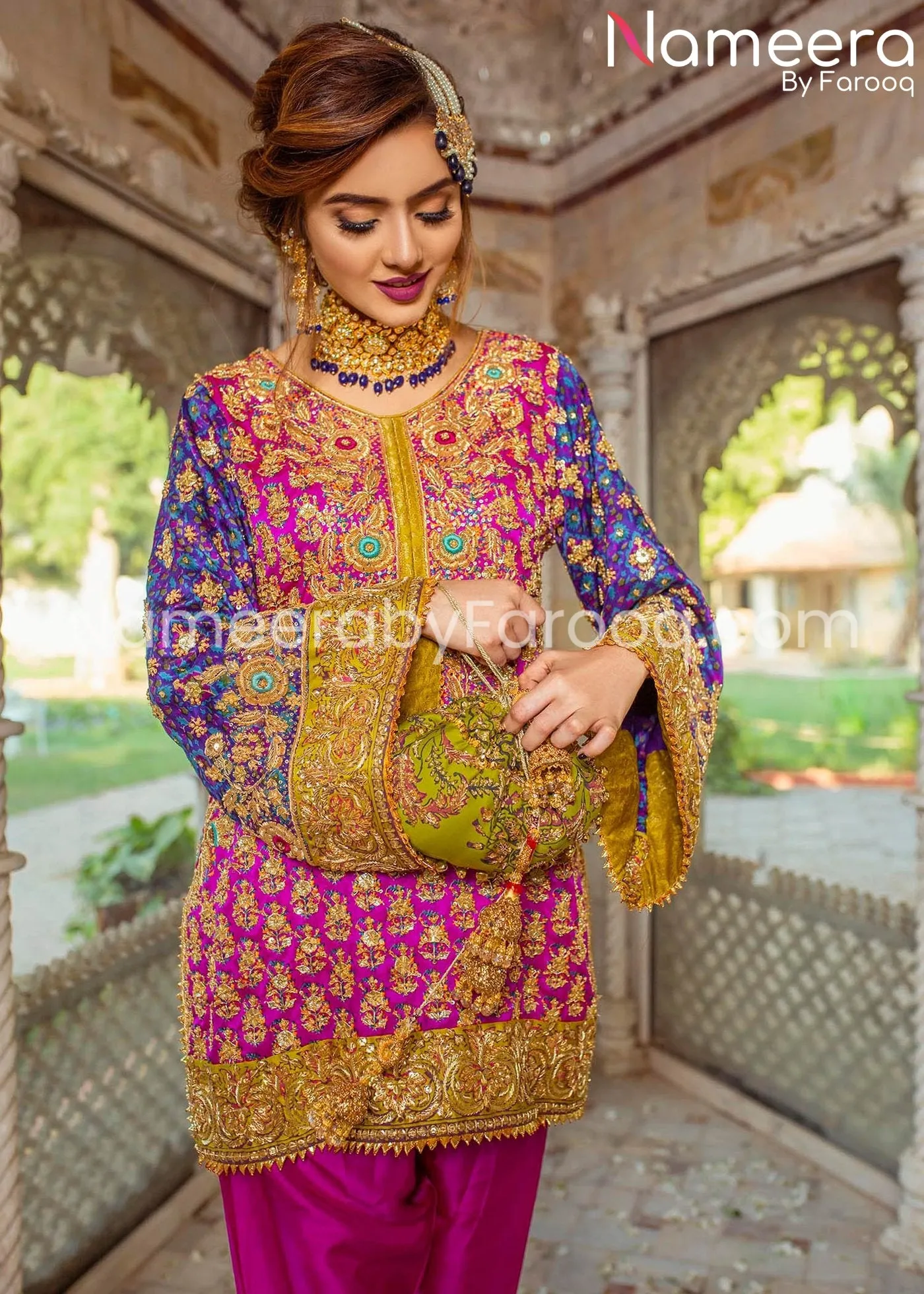 Pakistani Designer Wear Mehndi Shalwar Kameez #BN215