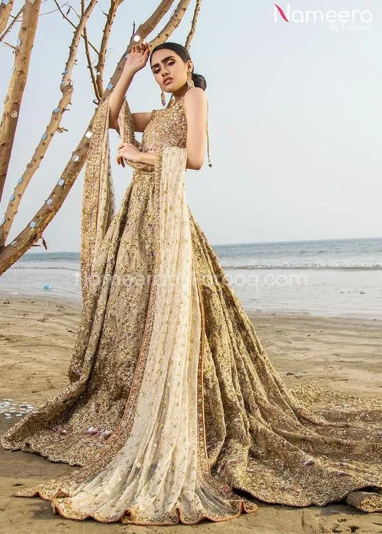Pakistani Lehenga Choli for Bride in Copper Gold #BS37