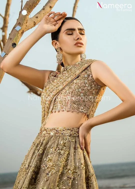Pakistani Lehenga Choli for Bride in Copper Gold #BS37