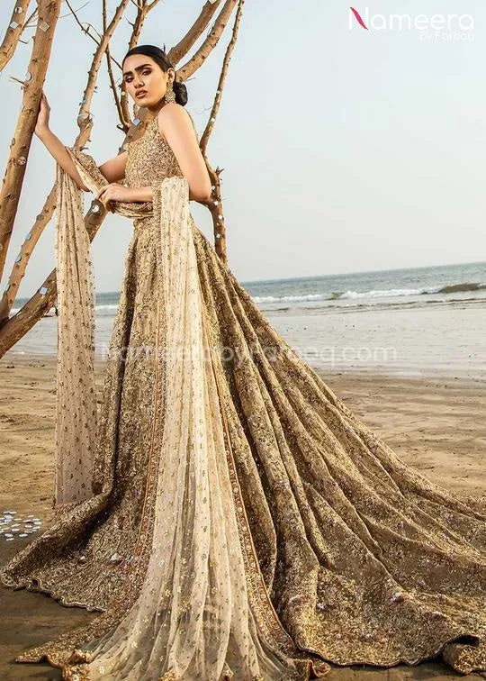 Pakistani Lehenga Choli for Bride in Copper Gold #BS37