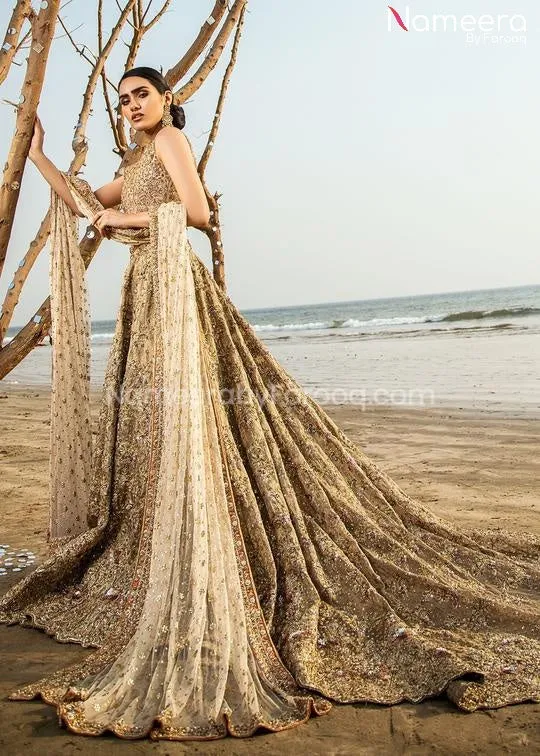 Pakistani Lehenga Choli for Bride in Copper Gold #BS37