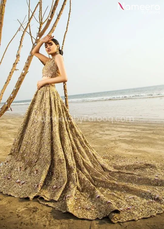 Pakistani Lehenga Choli for Bride in Copper Gold #BS37