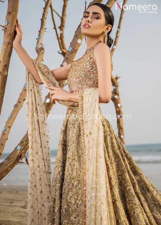 Pakistani Lehenga Choli for Bride in Copper Gold #BS37