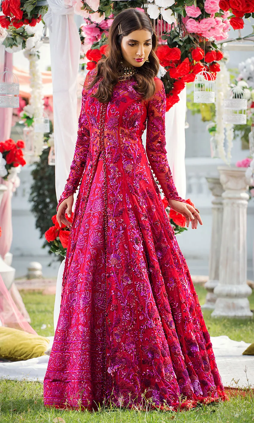 Pakistani Red Bridal Frock for Wedding #N7028