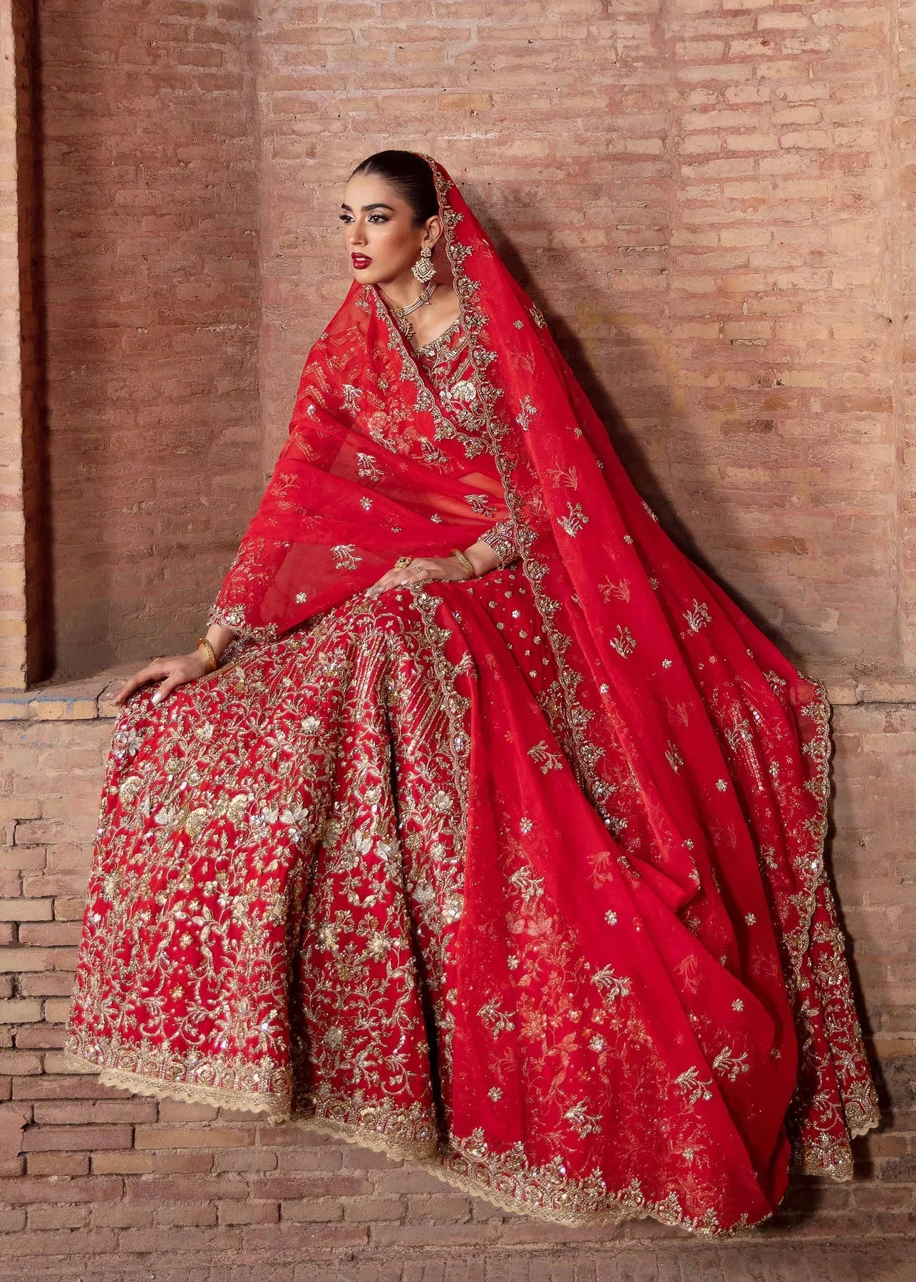 Pakistani Red Bridal lehenga Choli Organza Dupatta