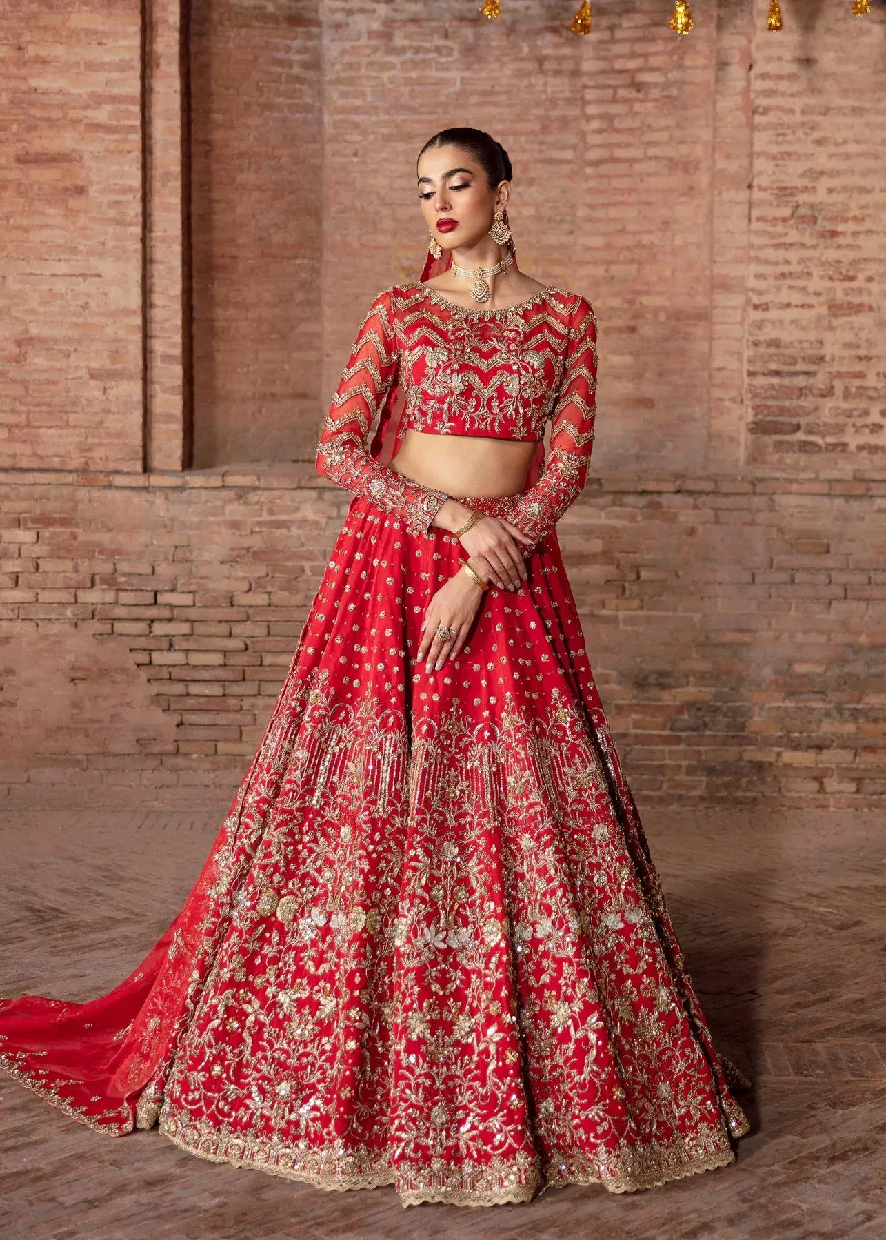 Pakistani Red Bridal lehenga Choli Organza Dupatta