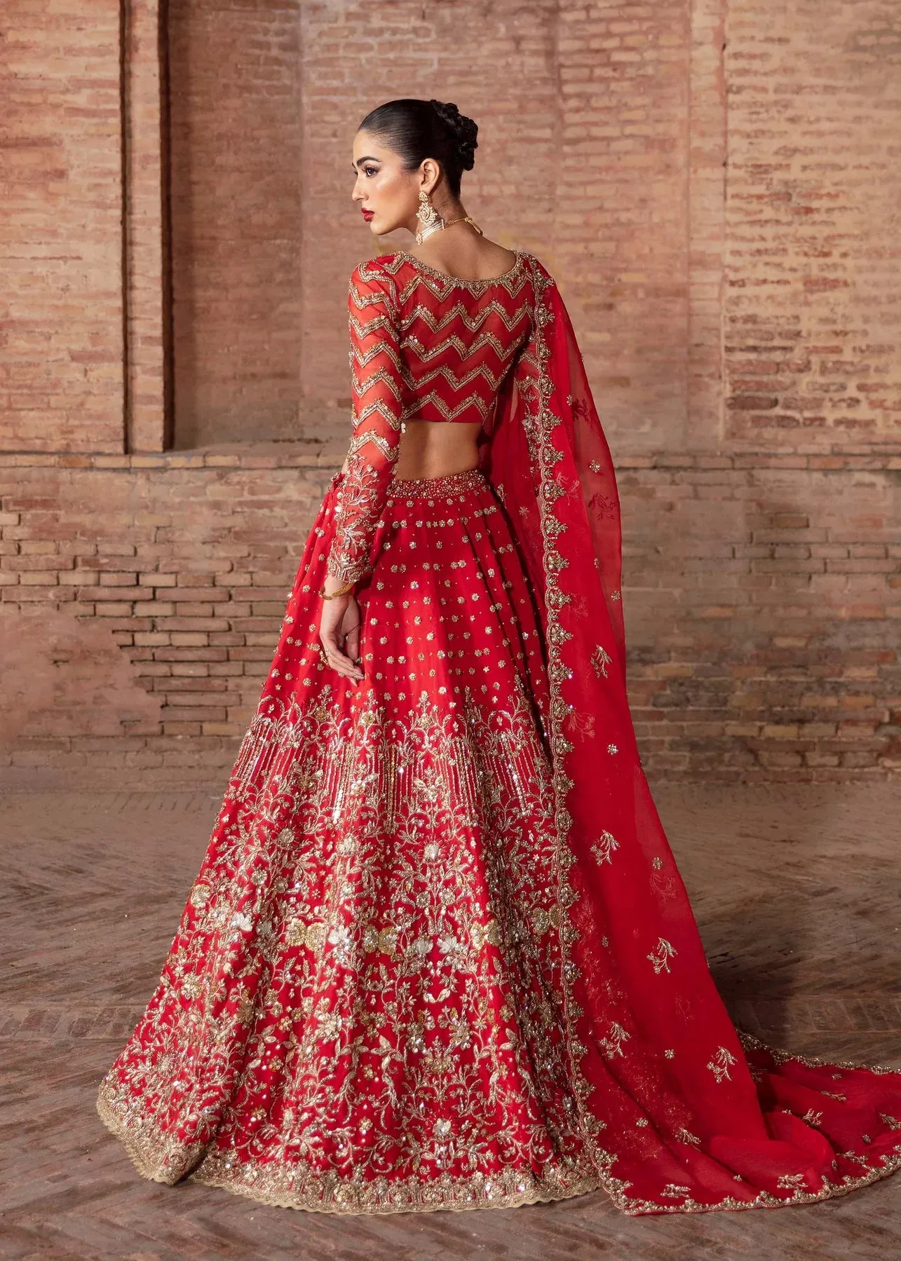 Pakistani Red Bridal lehenga Choli Organza Dupatta