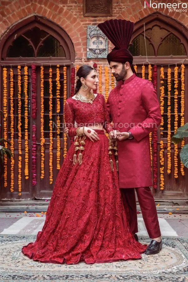 Pakistani Red Maroon Bridal Lehenga for Wedding #BN978
