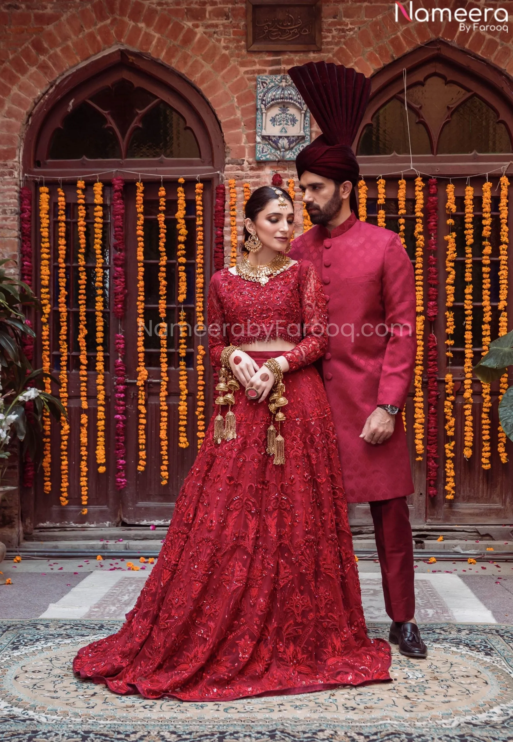 Pakistani Red Maroon Bridal Lehenga for Wedding #BN978