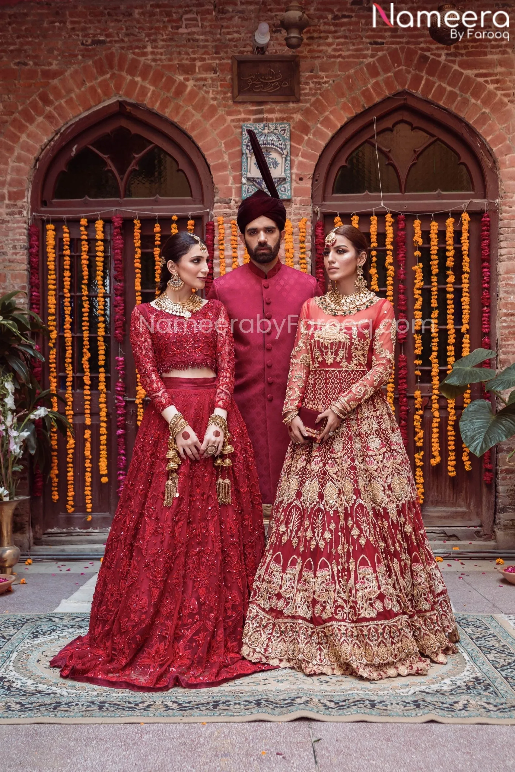Pakistani Red Maroon Bridal Lehenga for Wedding #BN978
