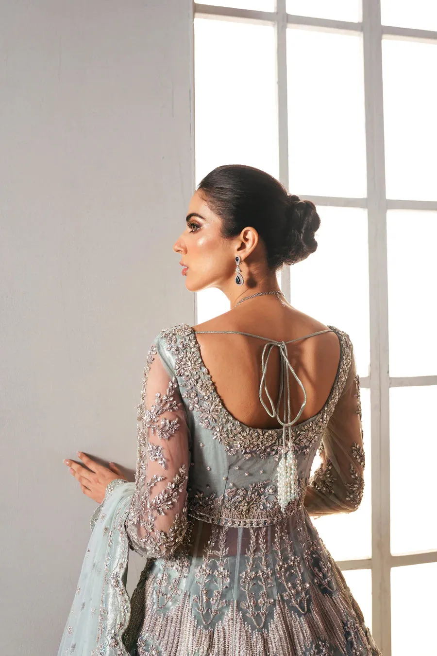 Pakistani Wedding Dress in Open Choli Lehenga Style