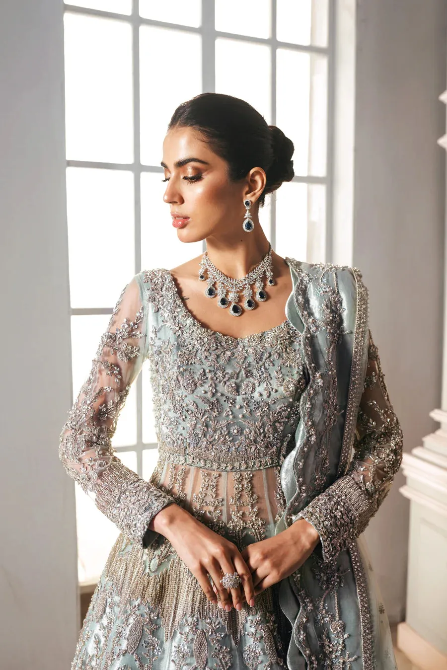 Pakistani Wedding Dress in Open Choli Lehenga Style