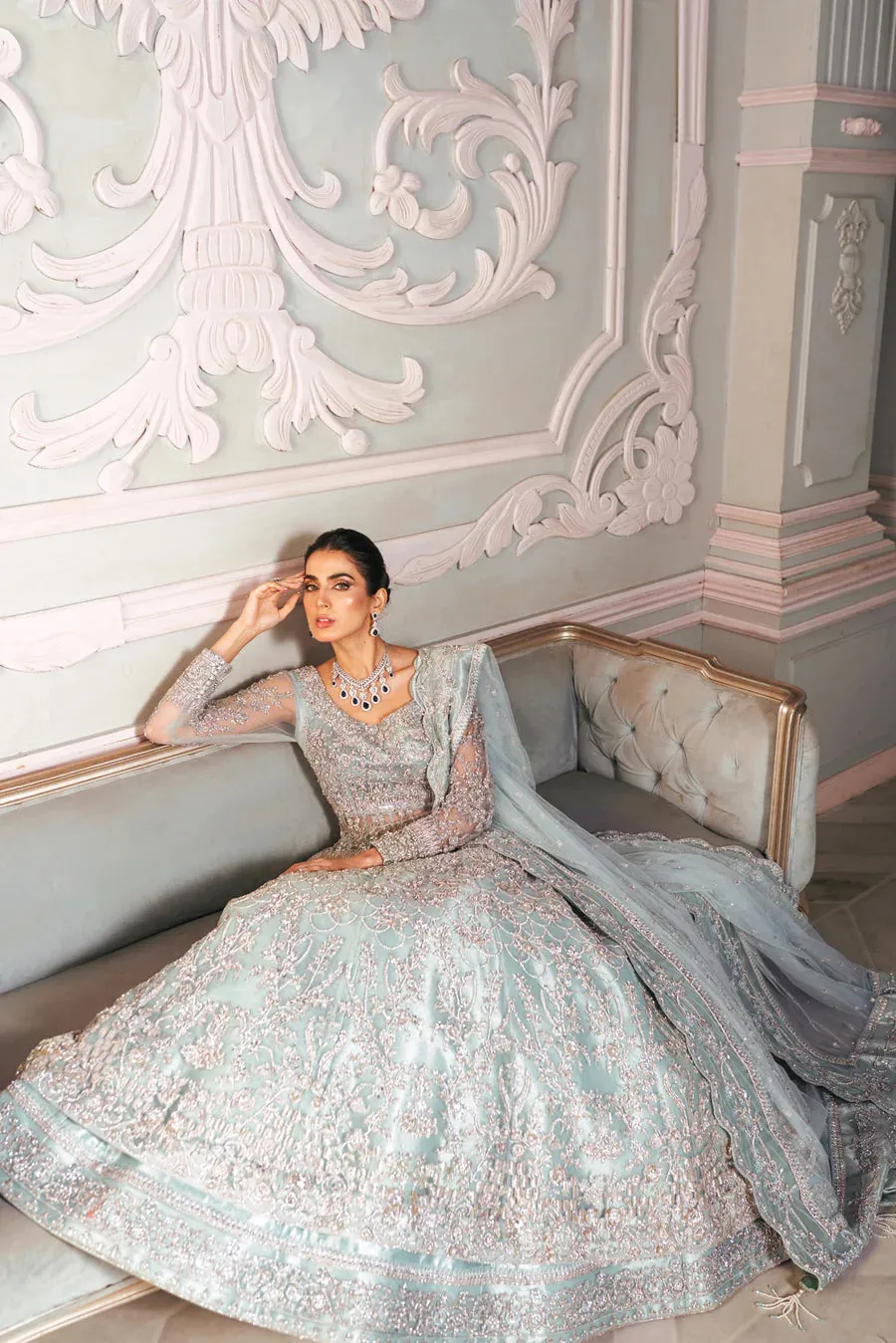 Pakistani Wedding Dress in Open Choli Lehenga Style