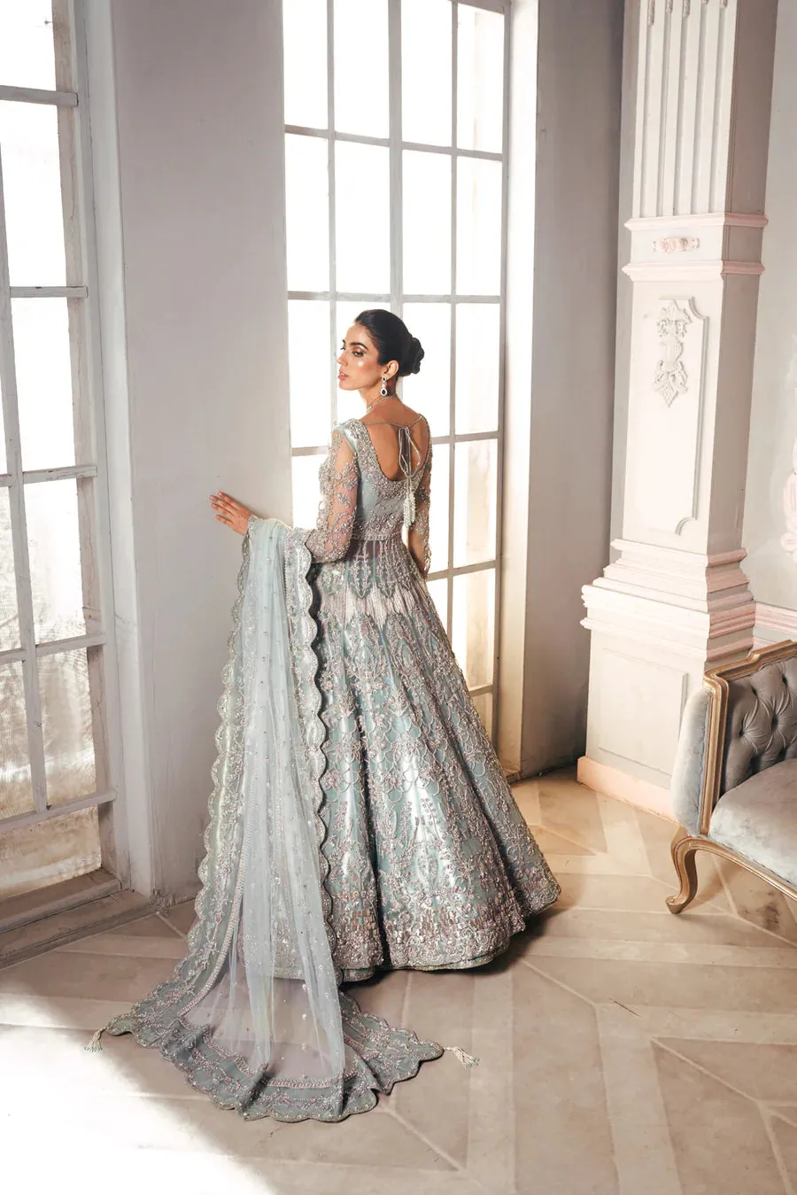 Pakistani Wedding Dress in Open Choli Lehenga Style