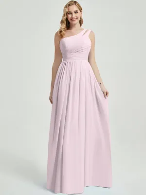 Pale Rose One Shoulder A-Line Floor Length Chiffon Bridesmaid Dress