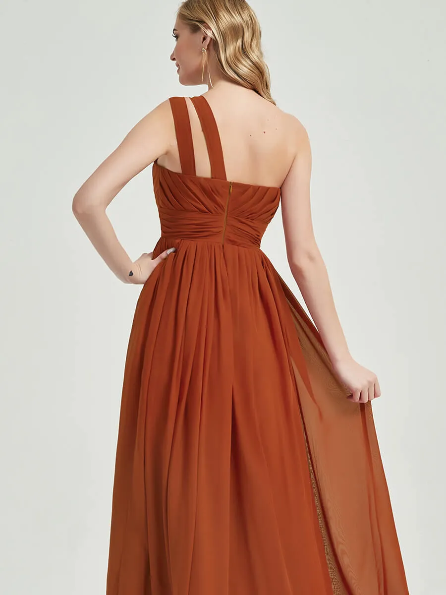 Pale Rose One Shoulder A-Line Floor Length Chiffon Bridesmaid Dress