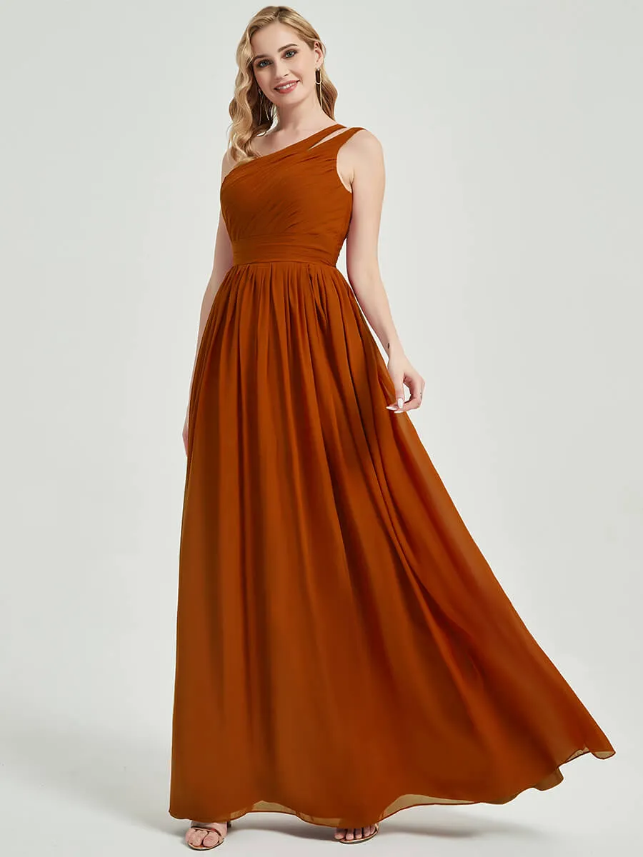 Pale Rose One Shoulder A-Line Floor Length Chiffon Bridesmaid Dress