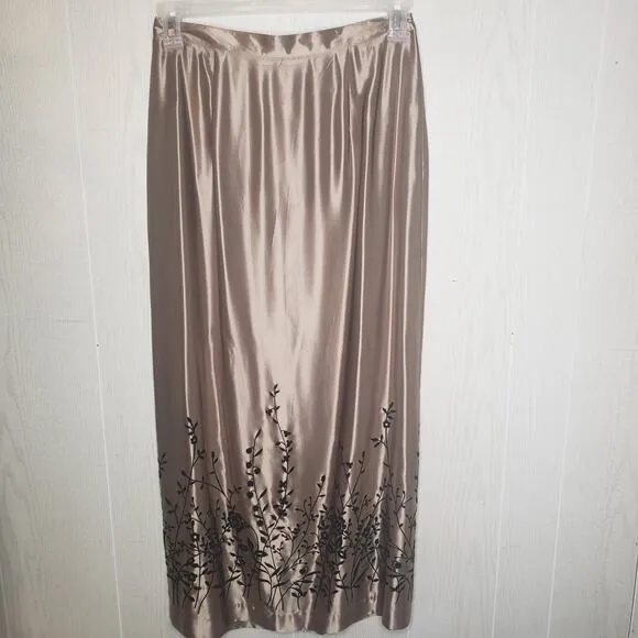 Paul Harris Design vintage long satin embroidered skirt Sz Large