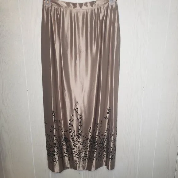 Paul Harris Design vintage long satin embroidered skirt Sz Large