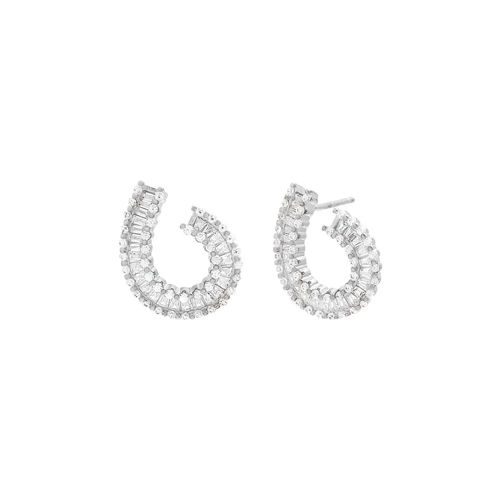 Pave X Baguette On The Ear Loop Stud Earring