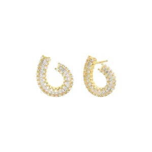 Pave X Baguette On The Ear Loop Stud Earring