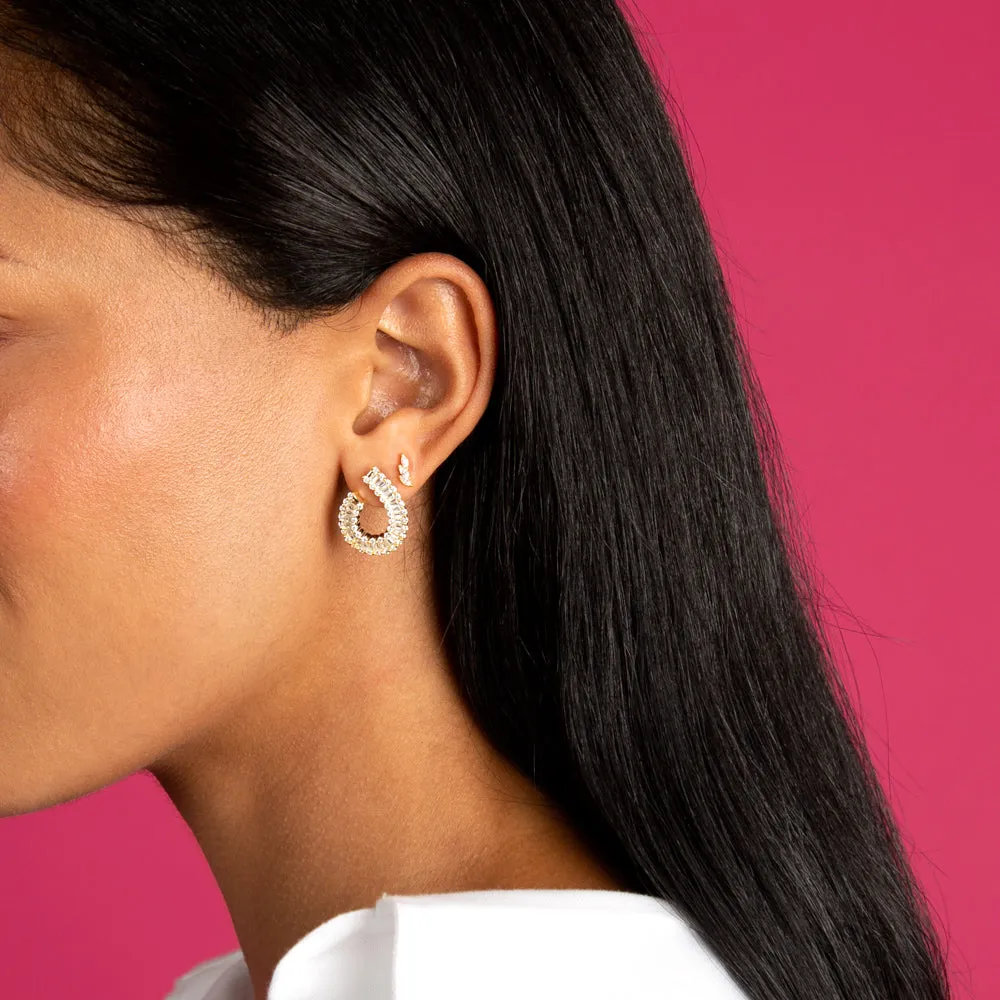 Pave X Baguette On The Ear Loop Stud Earring