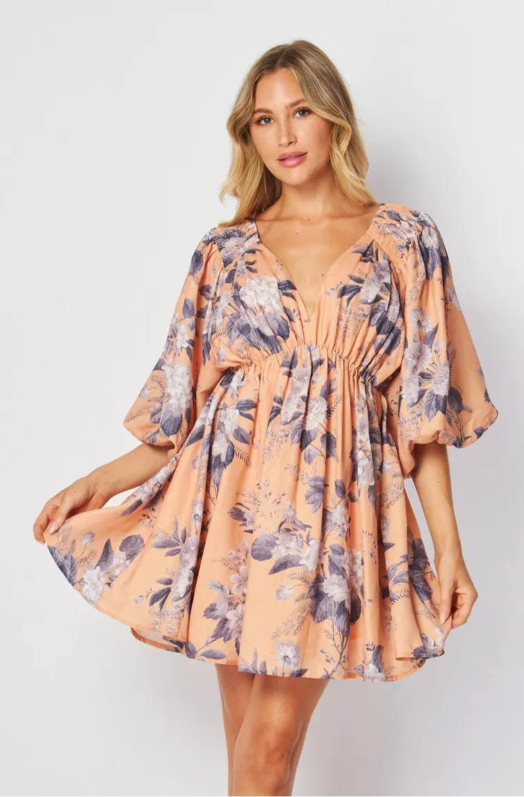 Peach Floral Mini Dress