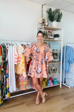 Peach Floral Mini Dress