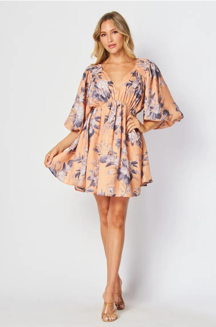 Peach Floral Mini Dress